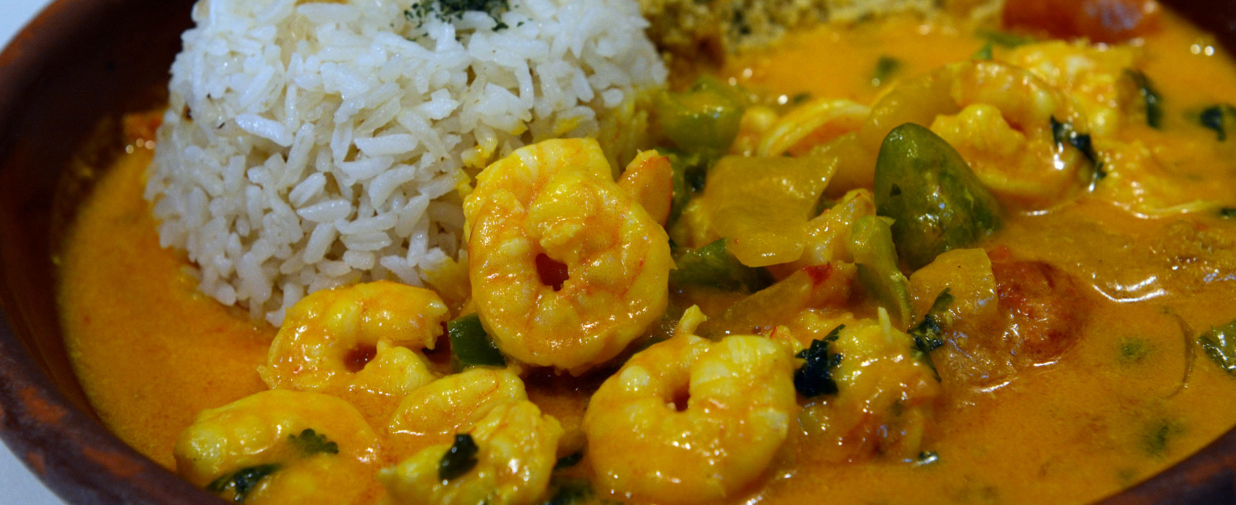 Shrimps with coconut and rice is a typical Brazilian dish.