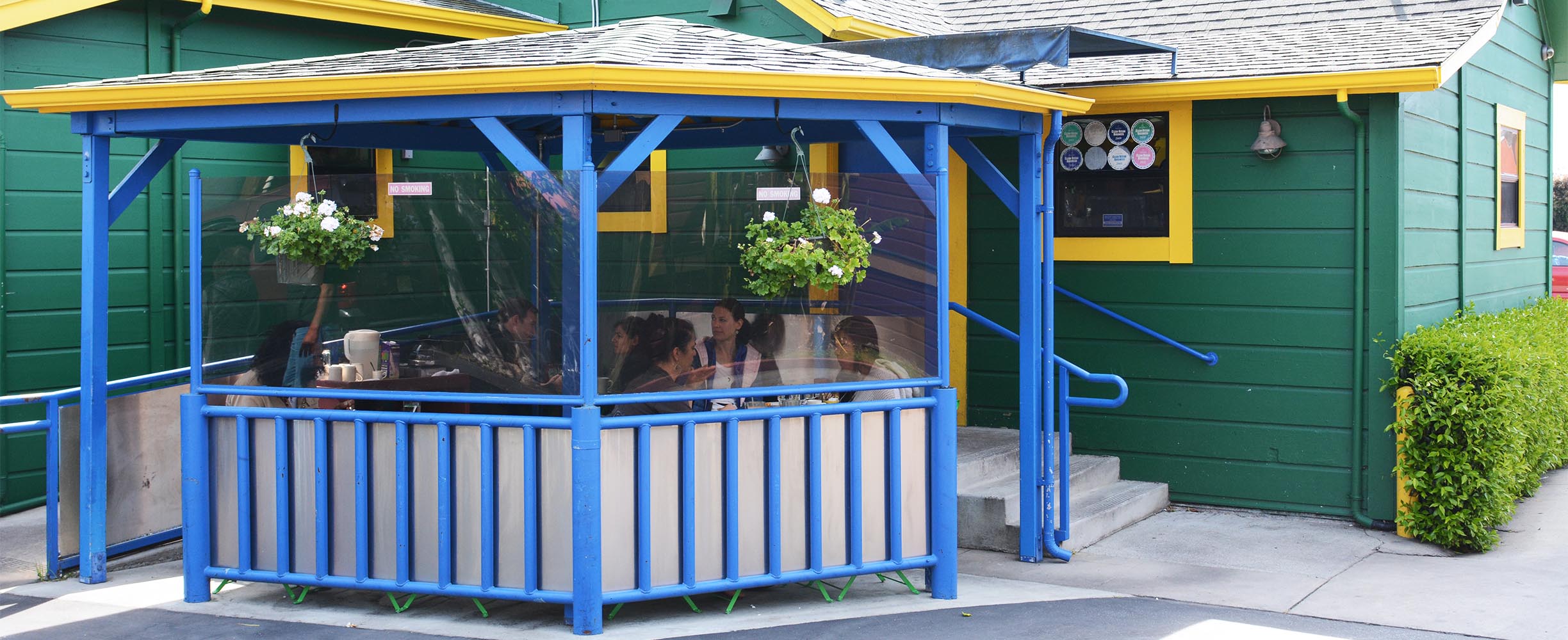 We have outside sitting to under a pergola.